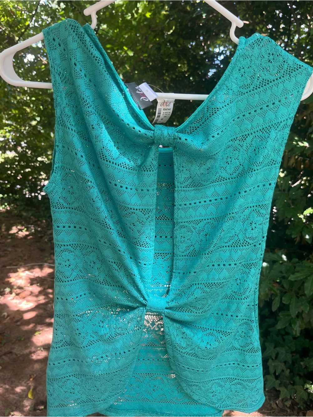 Sleeveless New Teal Lace Knit summer Top with back cut outs M